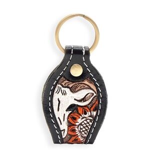 Myra red leather keychain.  Colorful cow and flowers keychain. NWT